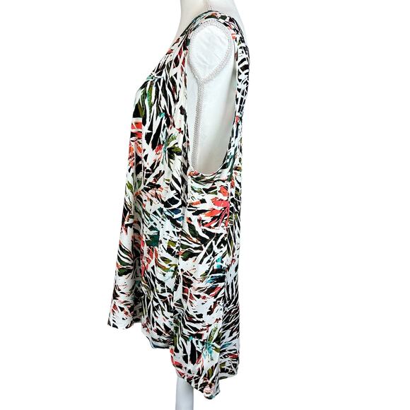 Ava & Viv Top Women Size 2X Tropical Crisscross Strappy Back High Low Coastal - Picture 5 of 13